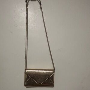 Zara Gold Metallic Envelope Crossbody Chain Clutch Evening Bag